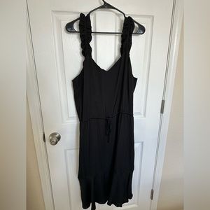 Black Who What Wear Silky Ruffle Midi Dress